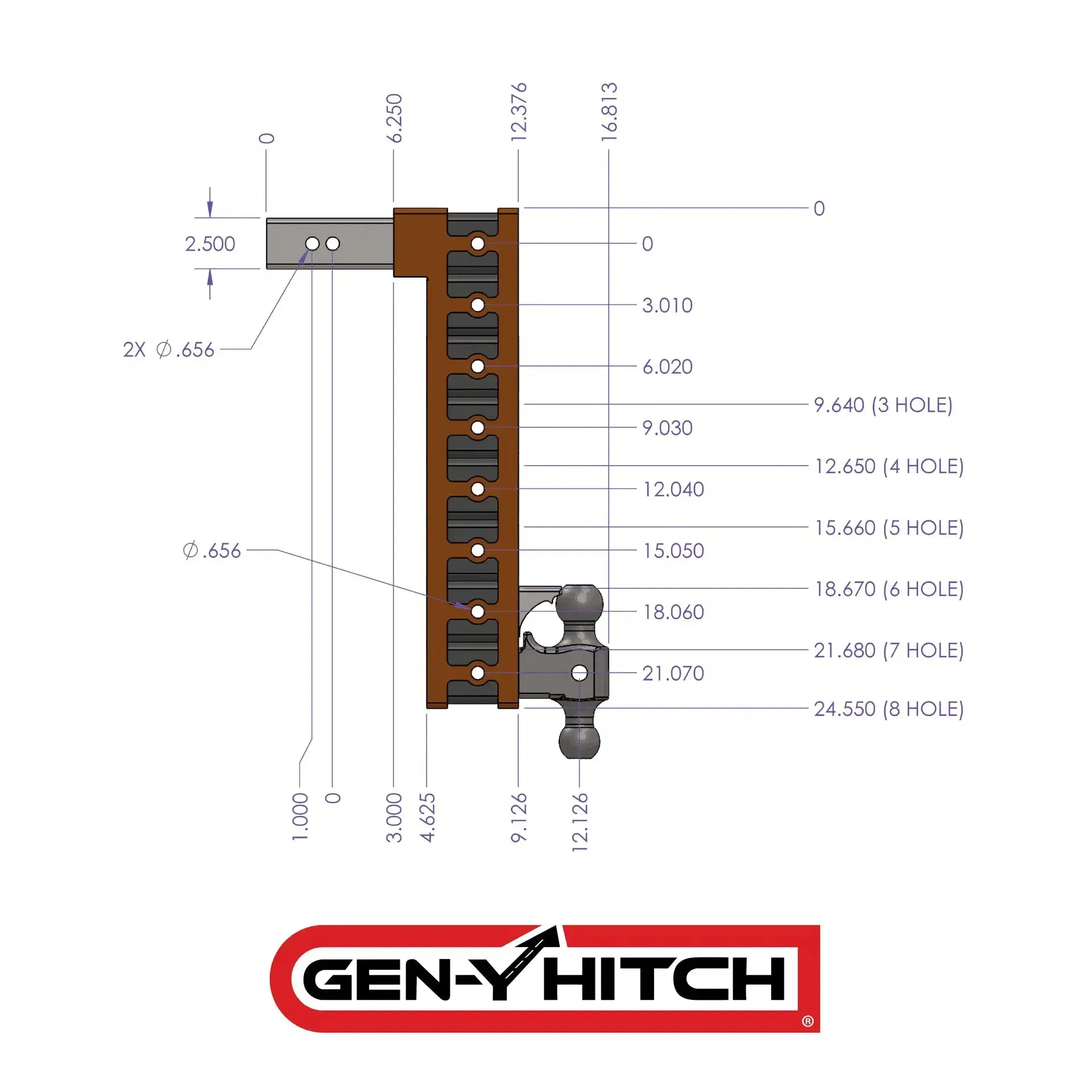Gen-Y Mega-Duty 21K 9" Drop Hitch 2.5" Shank Dual-Ball Mount (GH-614) - Image 2