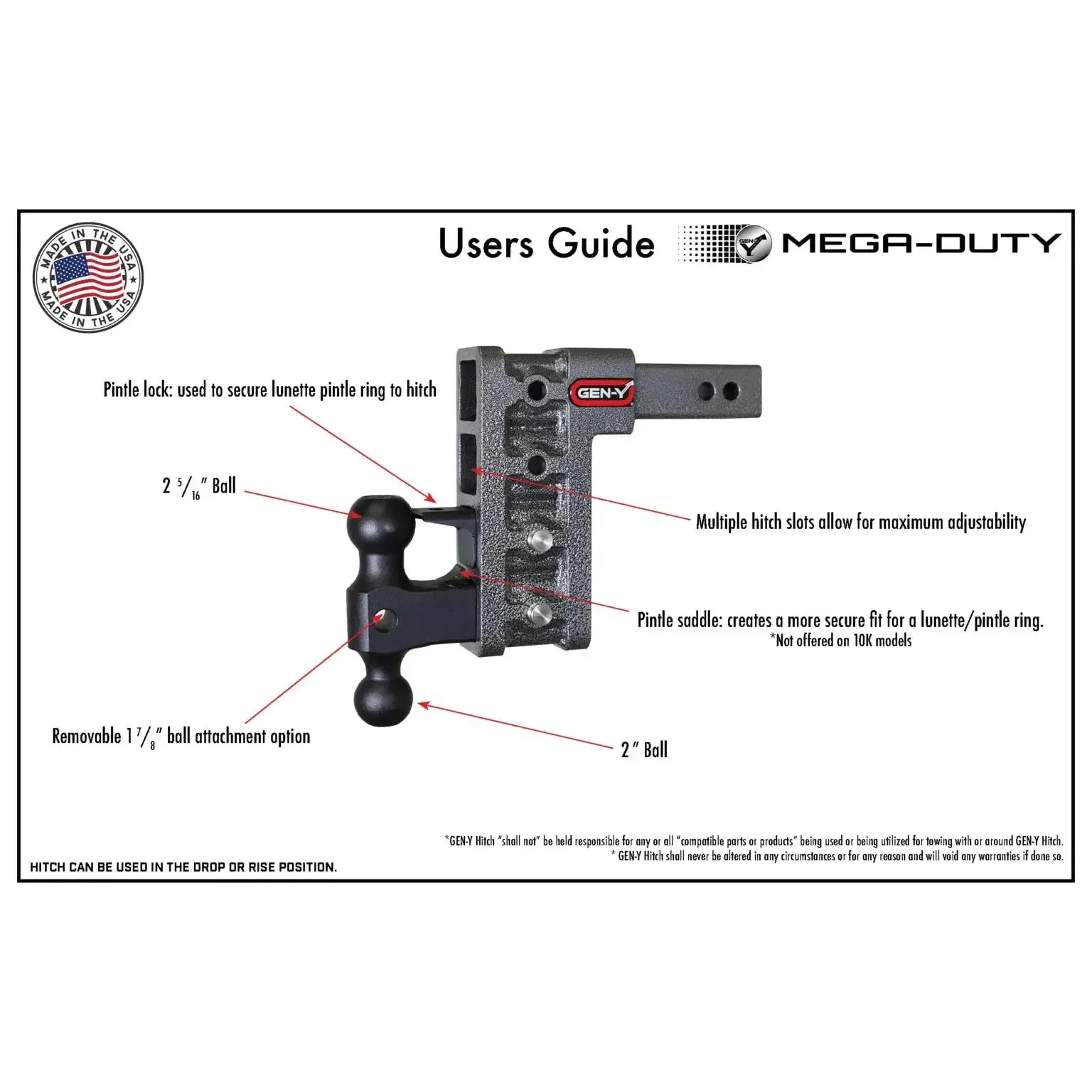 Gen-Y Mega-Duty 21K 9" Drop Hitch 2.5" Shank Dual-Ball Mount (GH-614) - Image 4